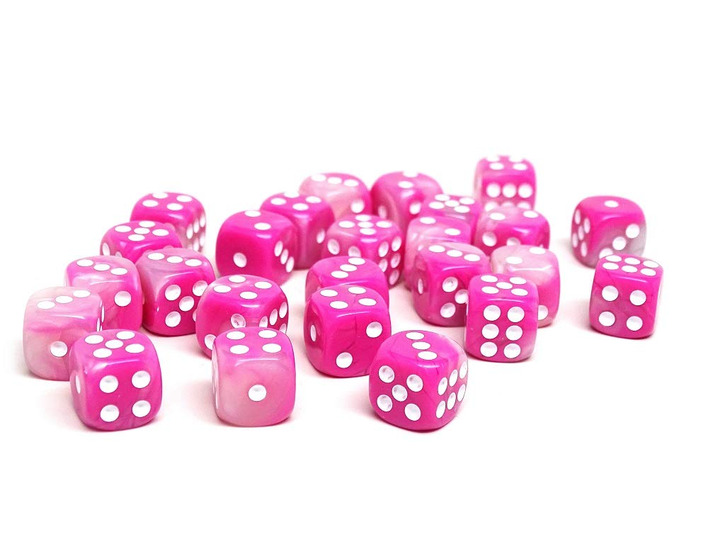 25 Count Pack of 12mm D6 Dice - Matching Collection of 6 Sided Dice with Pips (Pink Opal)