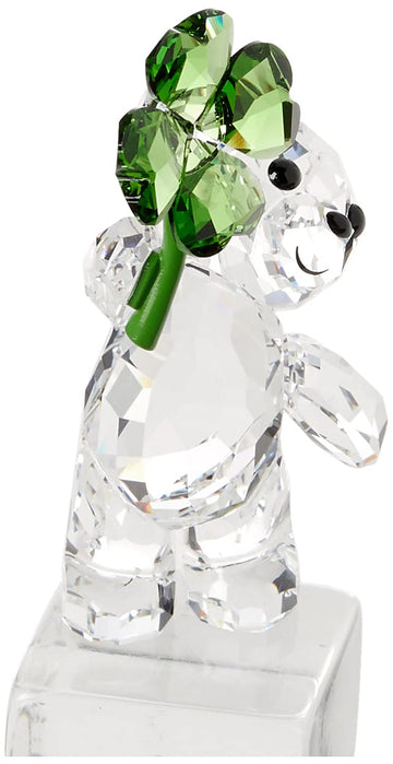 Swarovski Kris Bears Lucky Charm Figurine, Clear Swarovski Crystal With A Green Four-Leafed Clover Accent, Part Of The Swarovski Kris Bears Collection