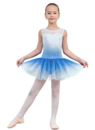 Eqsjiu Gymnastics Leotard With Skirts Blue Diamond Snowflake Dresses For Girls Size 7-8 Years 7/8 Gradient Colors White Dance Cl
