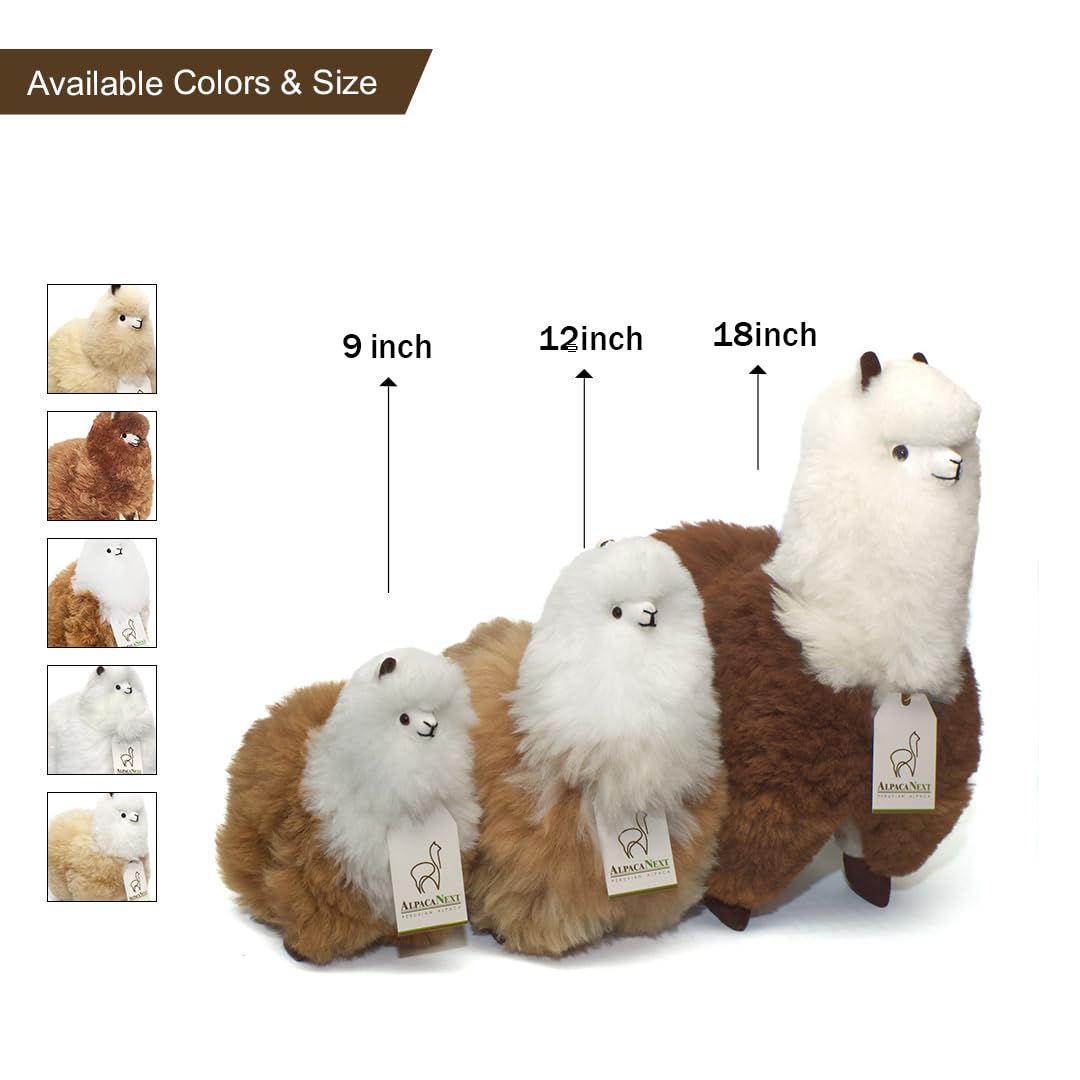 AlpacaNext Llama Stuffed Animal - 12 inch. Cute Soft and Cuddly Alpaca Plush Toy Handcrafted on Real Alpaka Natural Fur (12 inches Brown & White)