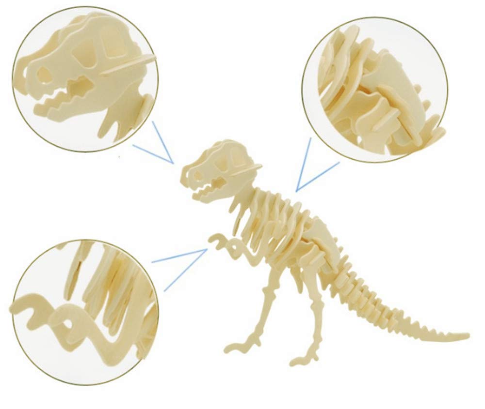 i-CHONY 3D Wooden Dinosaur Puzzle - 6 Piece DIY Crafts - STEM Toy for Kids & Adults - Wood Model Cic201