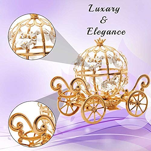 Matashi Gift For Her Cinderella Pumpkin Carriage 24K Gold Plated Crystal Cinderella Carriage, Decorative Table Centerpiece Cinderella Carriage- Perfect Valentine'S Day Gift For Women, Girlfriend, Wife
