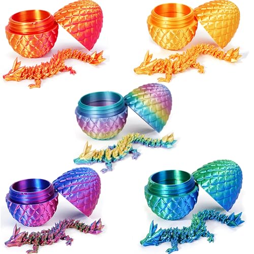 Tboline 5Pack 3D Printed Dragon Egg, Mystery Easter Egg Articulated Crystal Animals Fidget Toy For Kid Boy Girls, Mythical Piece