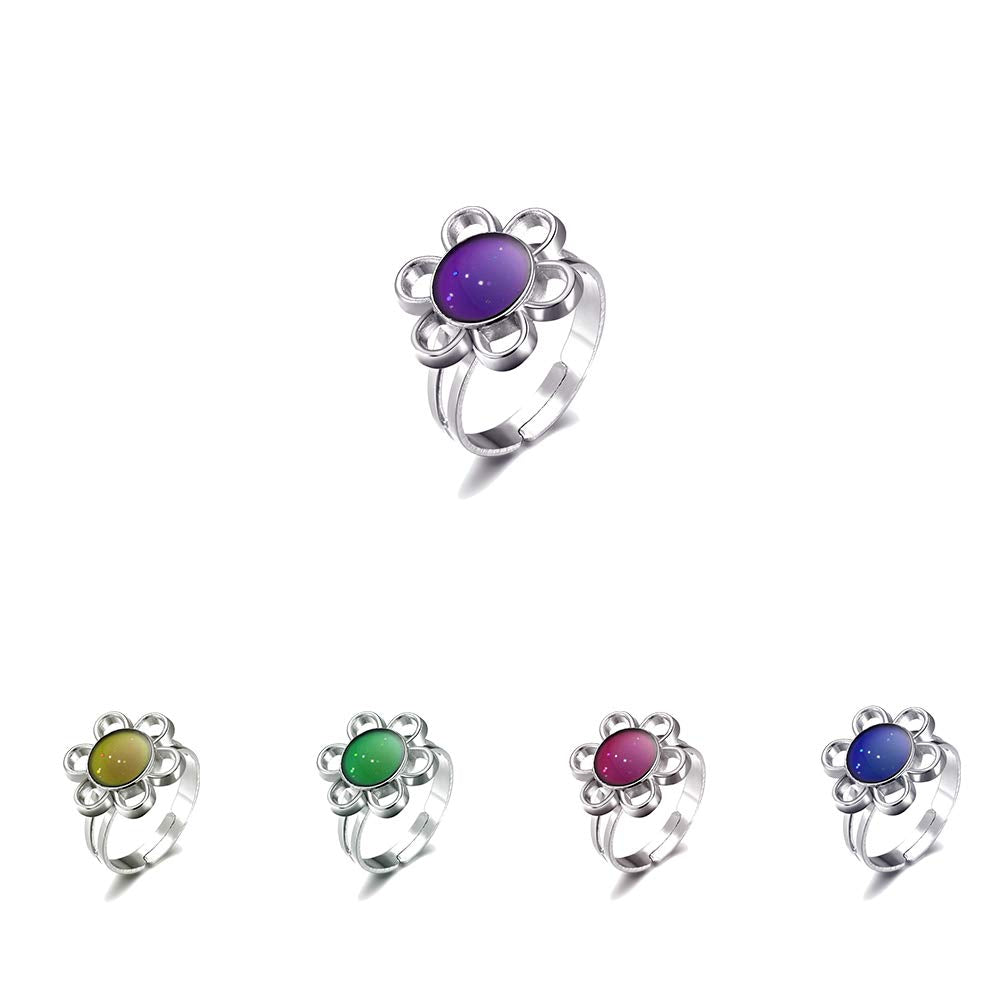 LiHan1028 10 Pieces of Mixed Pattern Adjustable Mood Rings Mixed Color Changing Mood Rings for Halloween Costume Props, Birthday
