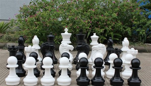 Megachess Large Premium Chess Set With 16 Inch Tall King Black And White With Quick Fold Nylon Mat