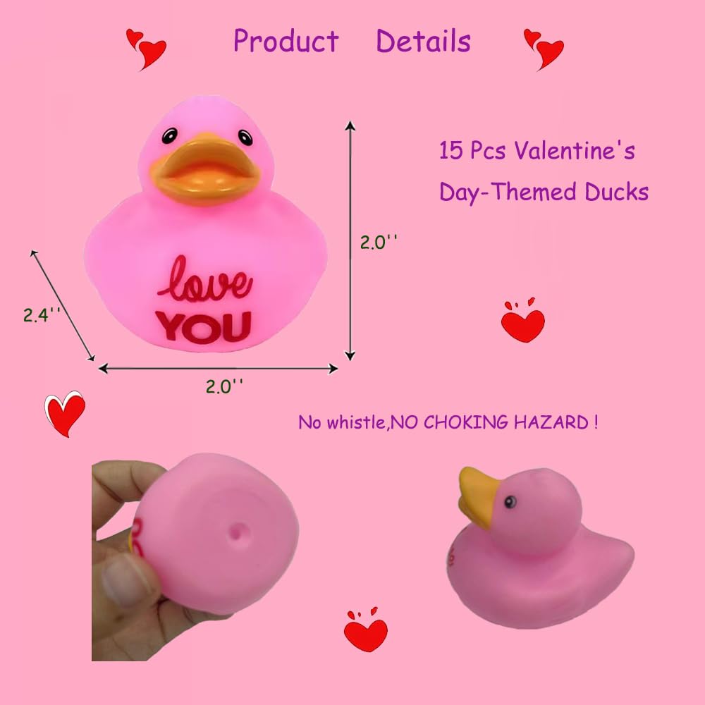 15 Pcs Assorted Rubber Duck Valentine'S Day Rubber Ducks Pink Valentine Heart Ducks,Small Rubber Ducks In Bulk Baby Shower Bath