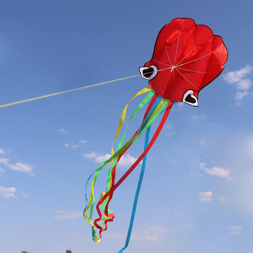 HONBO Soft Octopus Kite for Kids, Red Beginner Kite for Toddlers 3-5, Perfect Beach Toy for Summer Fun, Small Size