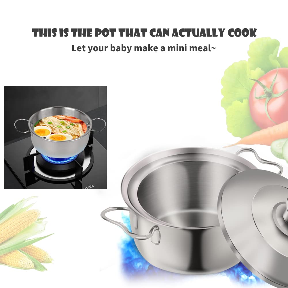 Pretend Play Kitchen Cooking Toys with Stainless Steel Cookware Play Pots and Pans Set