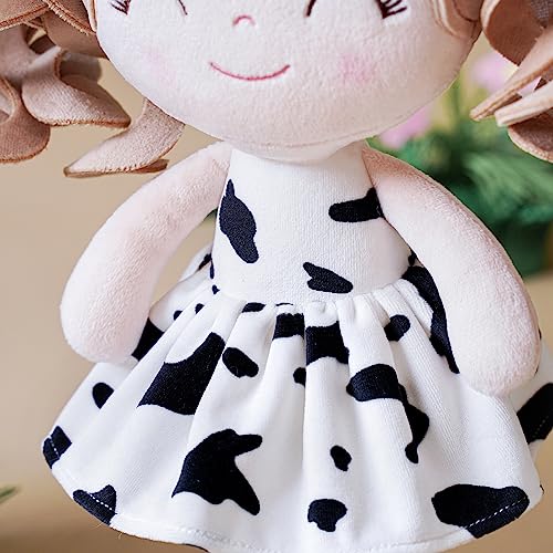 Gloveleya Baby Dolls Soft Snuggly First Baby Girl Gifts Plush Doll with Light Skin & Cow Dress 12inches Animal Series