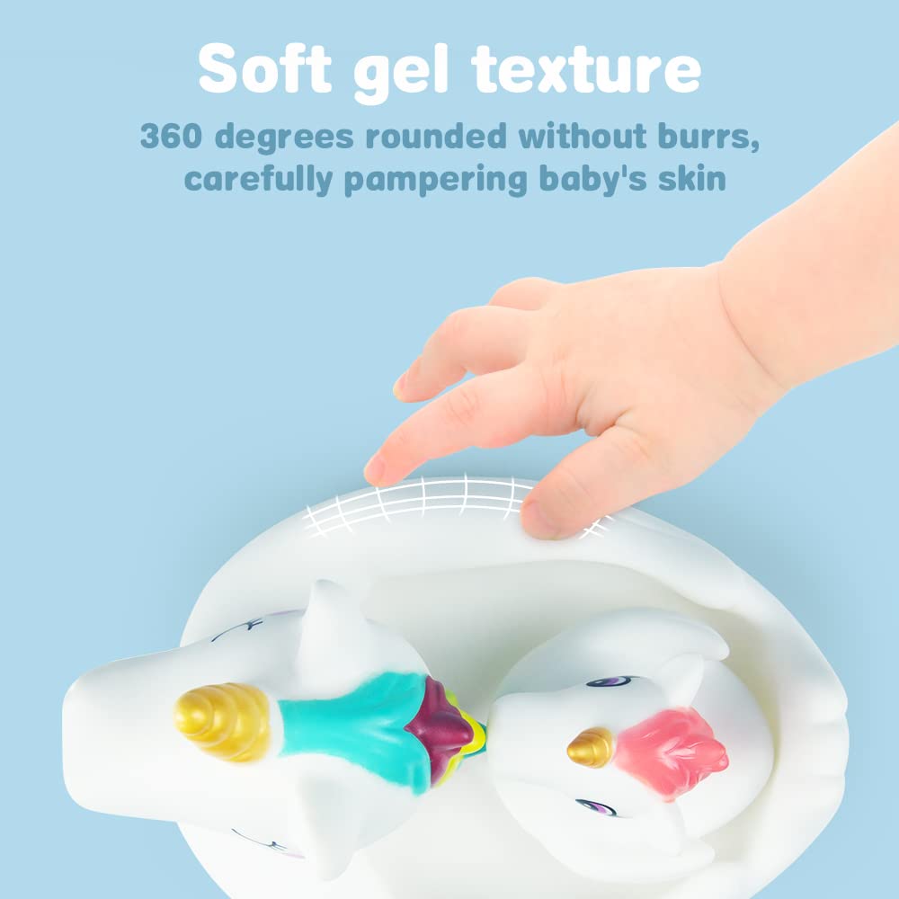 Woby Baby Bath Toys Cute Unicorn Spray Toys Bathroom Rubber Floating Bathtub Squirt Toys For Toddlers Infants 6-12 Months Girl Ideal Gifts Value Pack 4Pcs Set