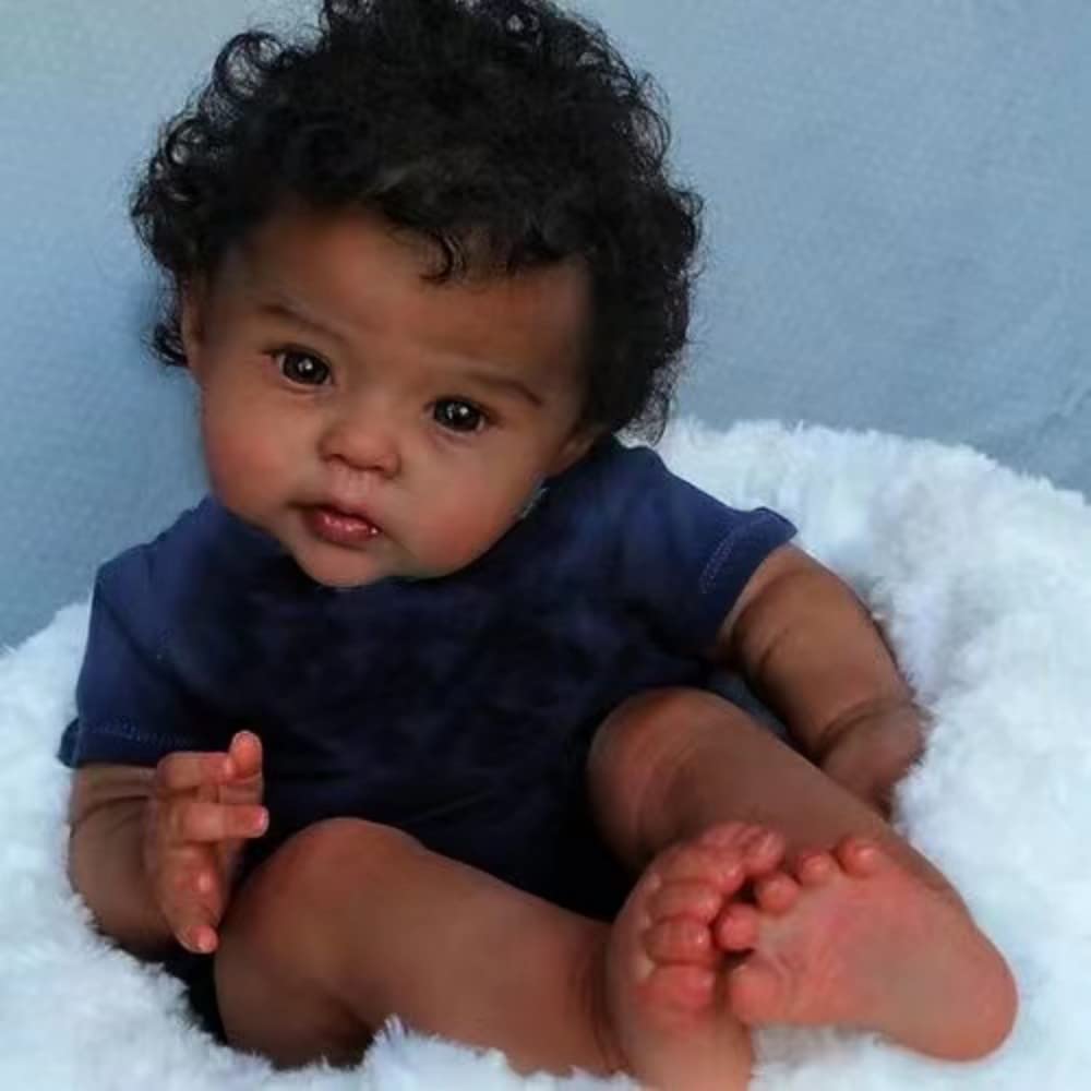 GYCV 20 Inch Black Reborn Baby Boy Doll - Realistic African American Newborn with Curly Hair - Perfect Gift for Kids