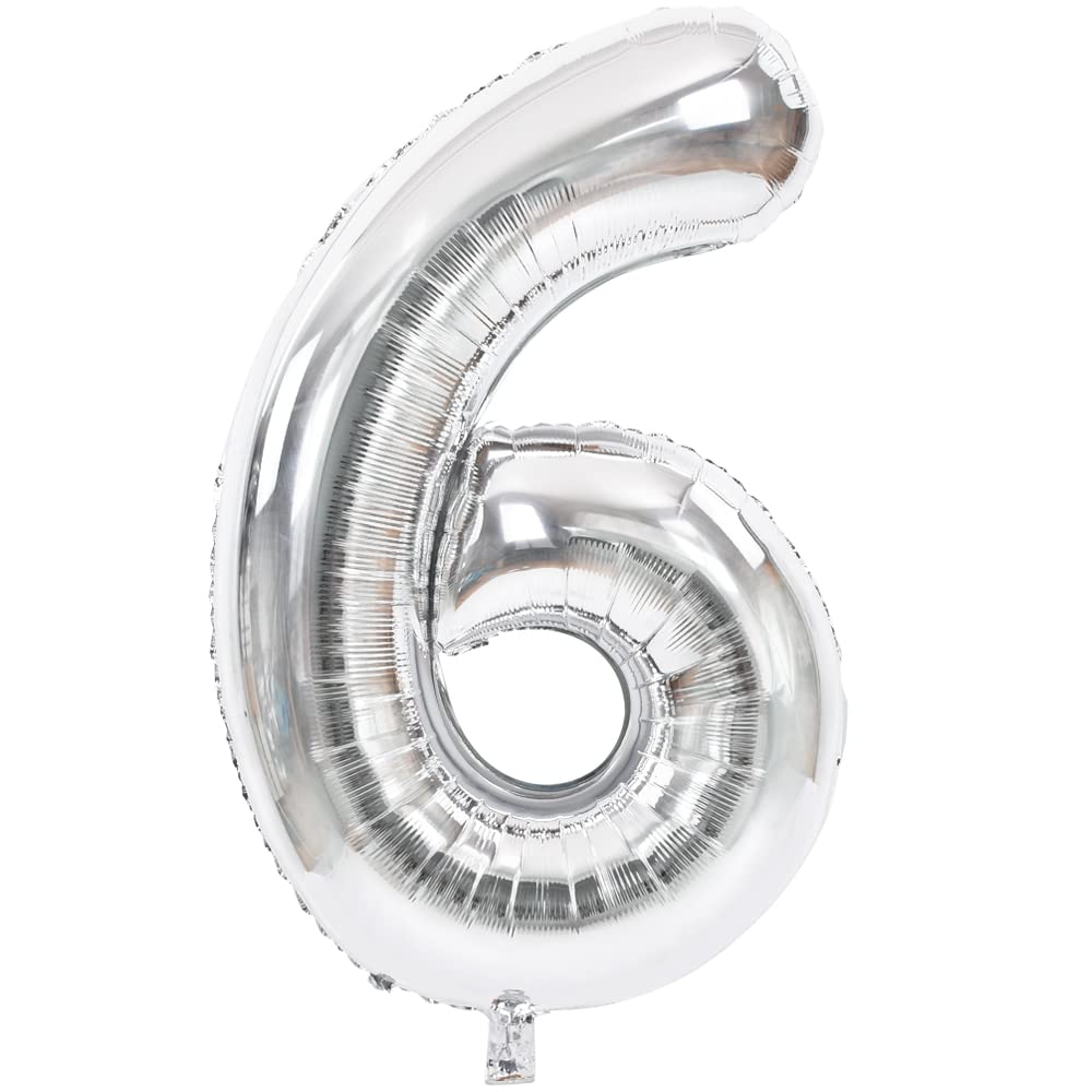 Toniful 40 Inch Silver Large Numbers Balloons 0-9, Number 6 Digital 6 Helium Balloons, Foil Mylar Big Number Balloons For Birthd