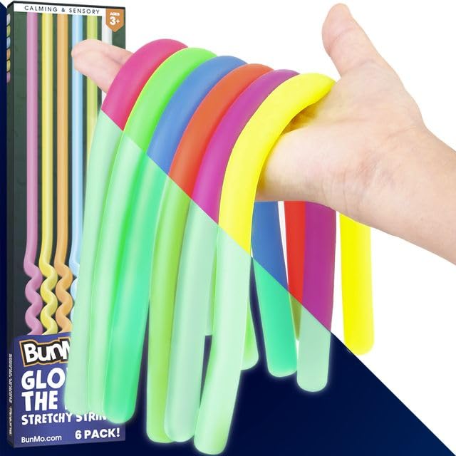 Bunmo Easter Basket Essentials - Stretchy Strings - Sensory Toys - Stimulating & Addictive Sensory Toys For Kids - Fidget - Easter Basket Stuffers - Non-Mouthable Toy 3+ - Glow 6 Pack