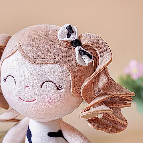 Gloveleya Baby Dolls Soft Snuggly First Baby Girl Gifts Plush Doll with Light Skin & Cow Dress 12inches Animal Series