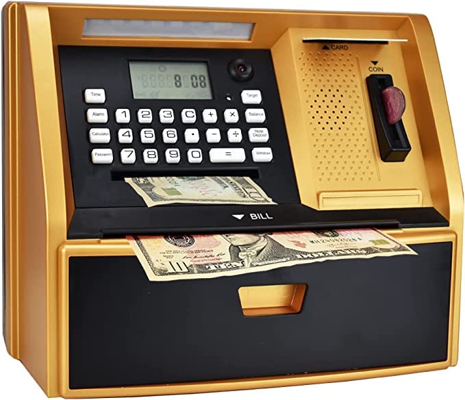 LIKE Talking ATM Savings Bank, Digital Piggy Bank, ATM Money Coins Machine for Kids Birthday Gift (Golden/Black)
