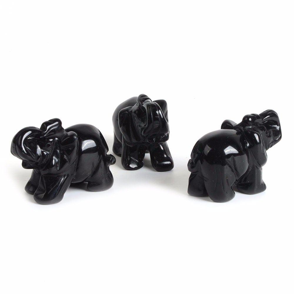 Justinstones Carved Natural Black Obsidian Gemstone Elephant Healing Guardian Statue Figurine Crafts 2 Inch