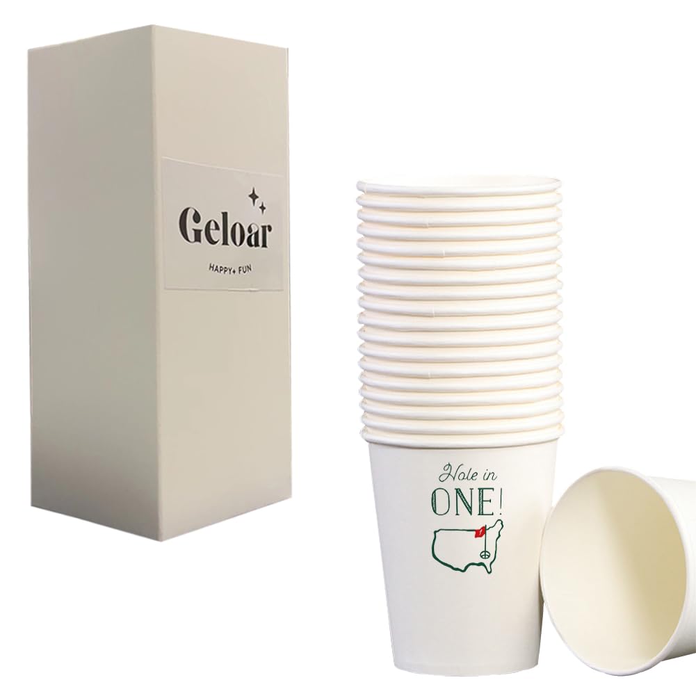 Geloar Golf Party Cups, 20 Pack 9Oz Hole In One First Birthday Disposable Paper Party Cups For Baby 1St Party First Birthday (Ho