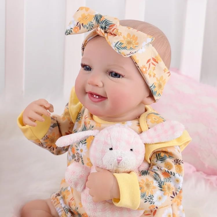 Babeside 3 Pcs Reborn Baby Doll Clothes For 17-22 Inch Dolls, Baby Doll Outfits Accessories With Floral Pattern For Lifelike Reborn Baby Dolls Accessories, Yellow