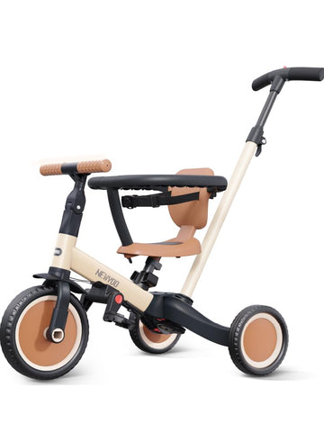 newyoo TR008 5 in 1 Toddler Tricycle with Push Handle for 1-3 Year Old Boys and Girls, Kids Push Trike with Safe Bar, Toddler Bi