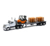 NewRay 1:43 Long Haul Trucker - International Lonestar Flatbed with Forklift & Pallets, White, Model 16643, Plastic