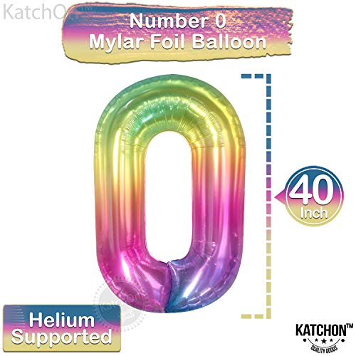 Giant Rainbow Jelly Number 0 Balloons - Large, 40 Inch | Rainbow Birthday Decorations | 0 Digit Tie Dye Balloons Decoration | Happy Birthday Rainbow Zero Balloon For Rainbow Birthday Party Decorations