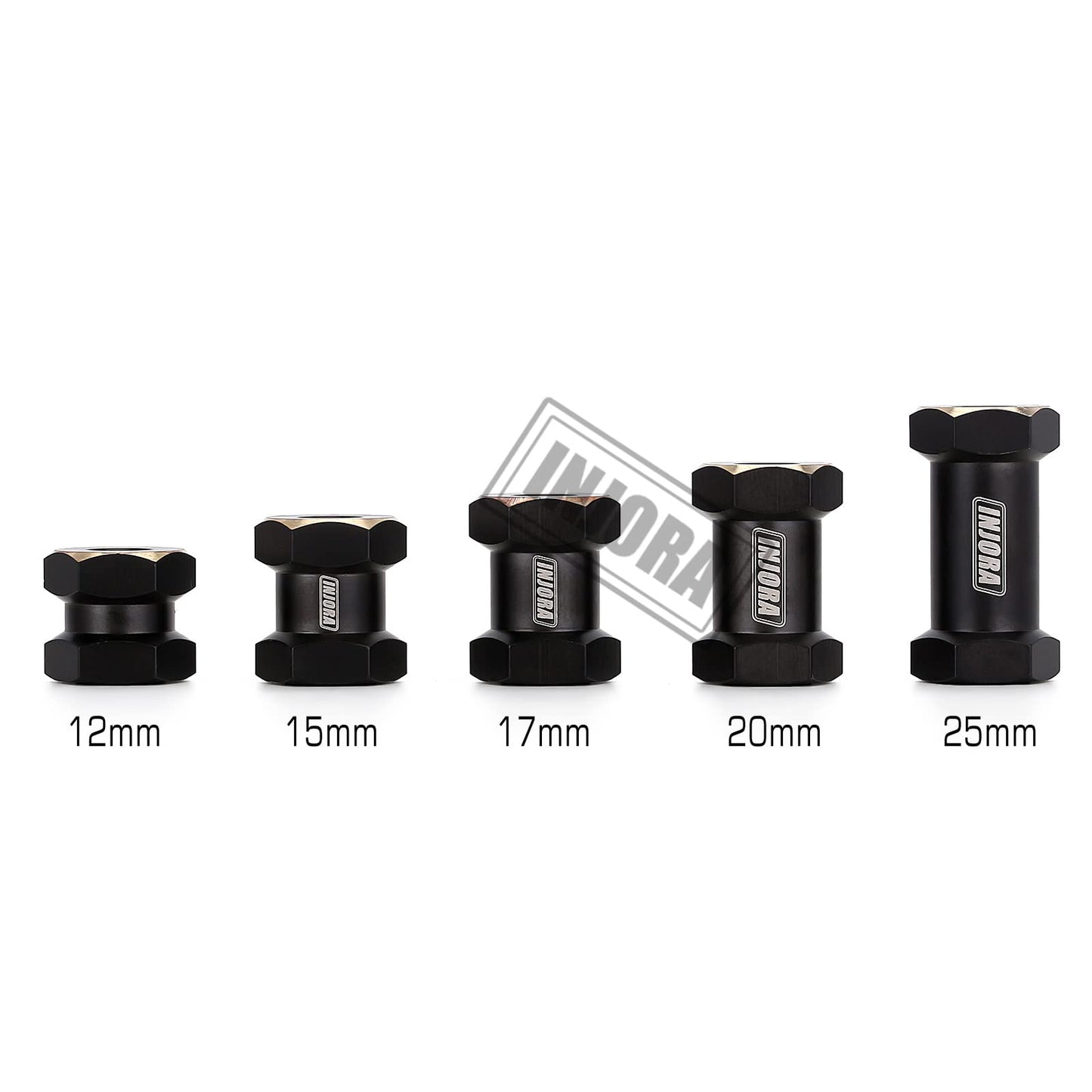 INJORA RC Hex Hub 12mm Brass Wheels Hex Hub Extension Black Hex Drive Adapter for 1/10 RC Crawler Axial SCX10 90046 D90 (12mm)