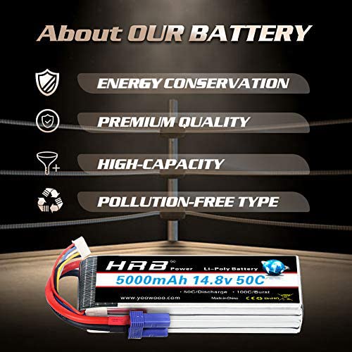 HRB 4S Lipo Battery EC5 5000mAh 14.8V 50C RC Lipo Battery Pack Compatible with RC Car Truck Quadcopter Airplane Helicopter Boat