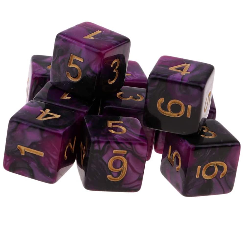 Yiotfandoll 10Pcs Polyhedral Dice - D6 Acrylic 16Mm 6 Sided Double Color Game Dice For Rpg, Mtg, Dnd, Table Games (Purple Black)