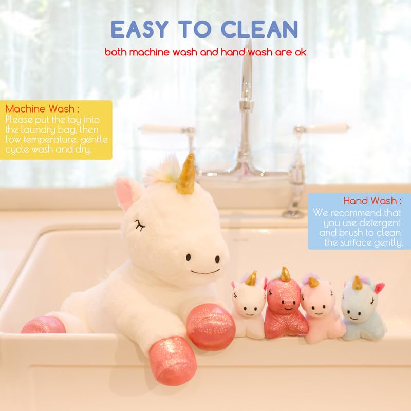 Vposyako 5 Pieces Unicorn Toys For Girls,1 Mommy Unicorn With 4 Babies,Unicorn Stuffed Animals Gifts For Girls 3 4 5 6 7 8 9 Yea