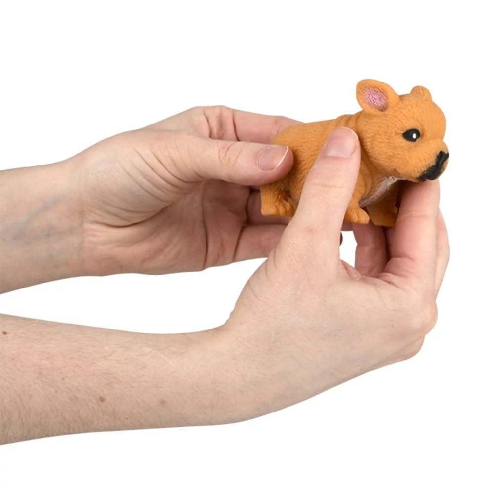 Zugar Land Squishy Stretchy Bulldog (2.5' To 6.5') Rubber Fidget Sensory Toy Filled With Sand. Great Stress Relief Dog Toy For Kids, Adults And Pets. (4 Bulldogs - Tan & Brown Color)