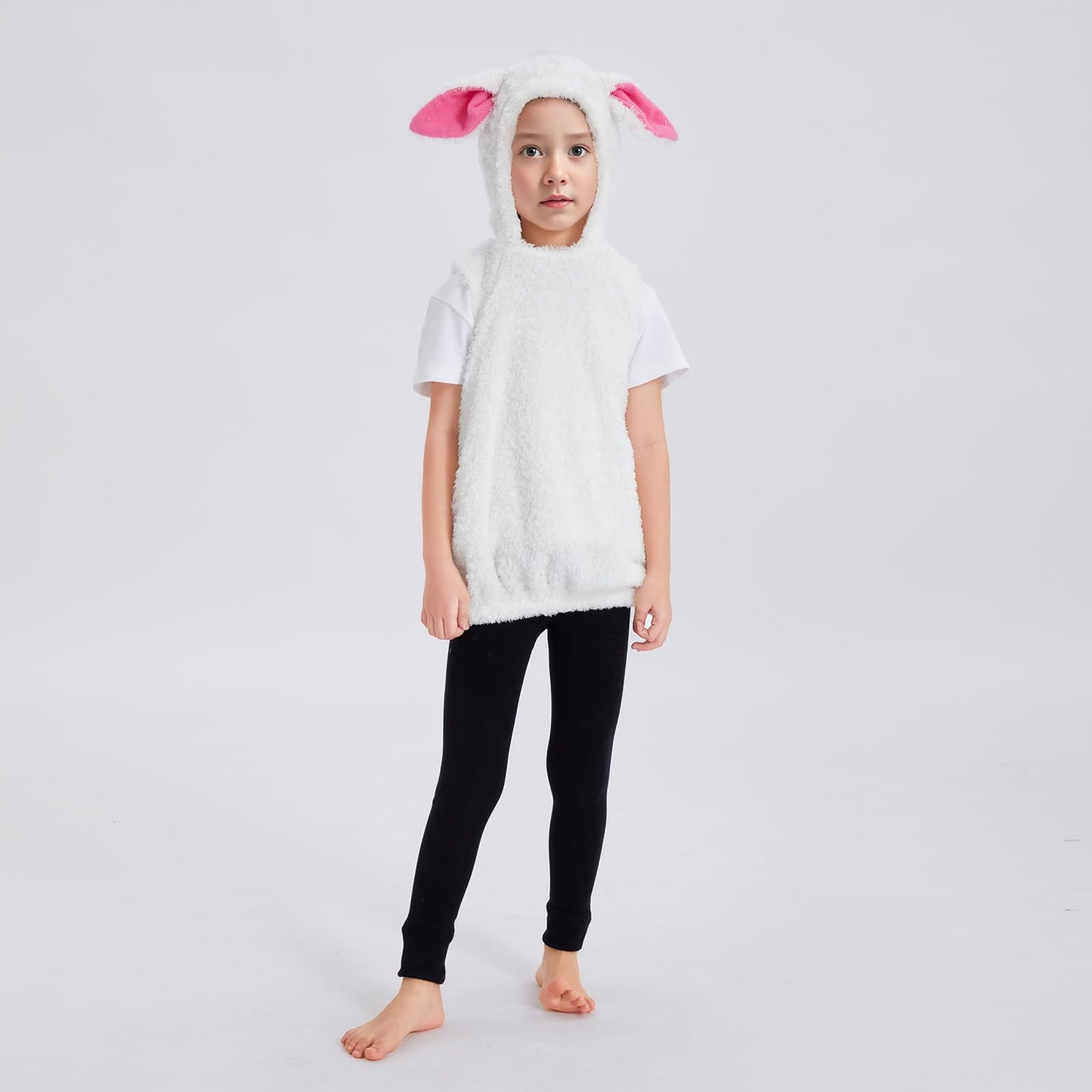 Feibel Kids Sheep Costume Boys Girls Furry Hooded Vest Cute Animal Costume Little Lamb Christmas Outfits (White, 2-3 Years)