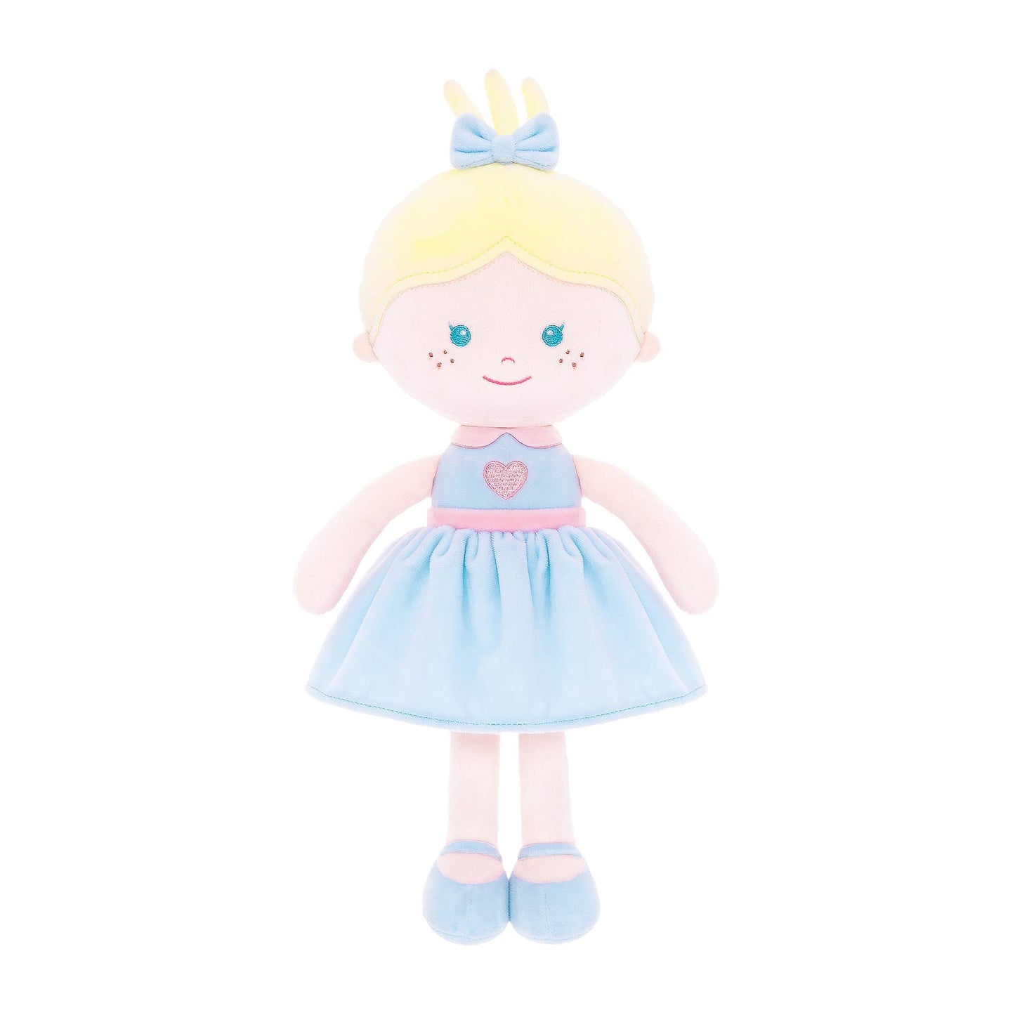 Onetoo Soft Baby Doll For Girls Plush Rag Doll Sleeping Cuddle Buddy Doll First Baby Doll Wear Blue Love Dress 14'