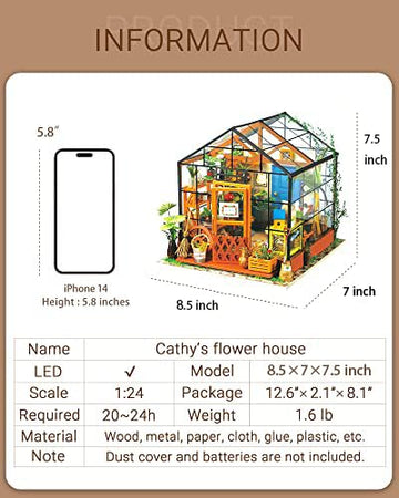 Rolife Diy Miniature Dollhouse Kit,Green House With Furniture And Led,Wooden Dollhouse Kit,Best Birthday And Valentine'S Day Gift For Women And Girls