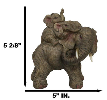 Ebros Small Wildlife Elephant Father And 2 Calves On Piggyback Playing Statue 5.25' Tall Resin Safari Elephants Family Figurine Sculpture Decor Gifts