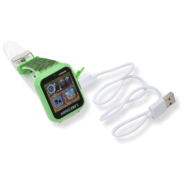 Accutime Minecraft Green Touchscreen Smart Watch for Kids - Selfie Cam, Learning Games, Step Tracker, 40mm, Model MIN4045AZ