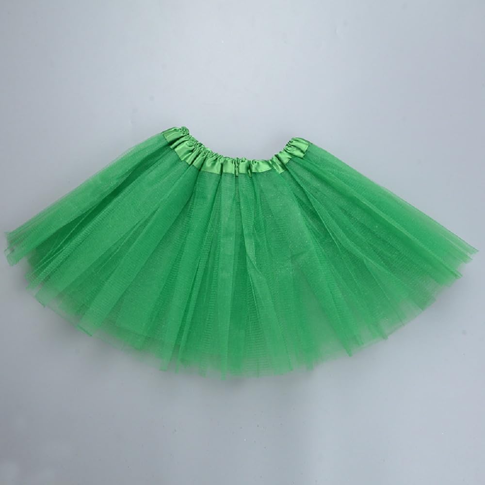 2-8Years Girls Tutu Classic Elastic 3 Layered Tulle Skirt Tutu For Toddler Girl (Green)