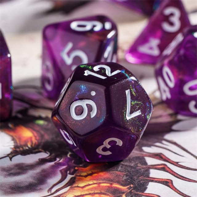 Poludie 7-Die DND Dice Set Polyhedral Dice Set with a Leather Bag, D&D Dice Set for Dungeons and Dragons, RPG, MTG Table Games (