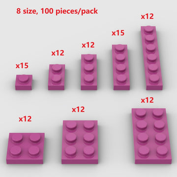 Classic Building Plate Assortment Pack, 100Pcs Pink Bulk Plates With 8 Size Base, Compatible With Lego Parts and Pieces, Buildin