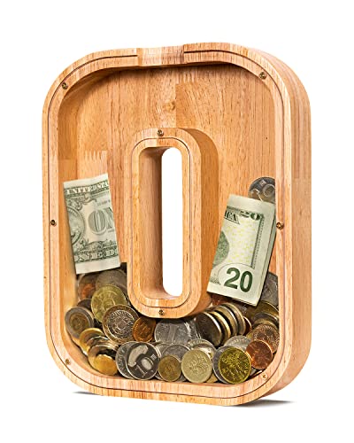 Summidate Wooden Letter Piggy Bank| Piggy Bank For Boys Girls Toddler| Alphabet O Money Bank| Coin Bank Birthday Gift For Kids|2024 Graduation Money Box (O)