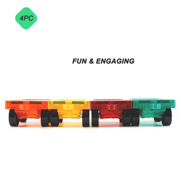 Neoformers Magnetic Tiles Car Building Kit For Toddlers, 4 Pcs Magnet Construction Trucks, Stem Toys For 3-8 Year Old Boys Girls, Educational Vehicle Engineering Set