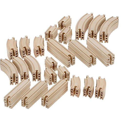 Wooden Train Track 100 Piece Pack - 100% Compatible with All Major Brands including Thomas Wooden Railway System - By Right Trac