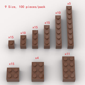100 Piece Brown Bricks Bulk Assortment Pack, 9 Size Brown Classic Building Blocks Bricks, Compatible with Lego Parts and Pieces(