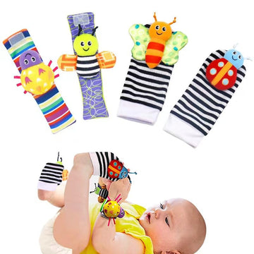 Little Treasures and Play Soft Wrist Rattle & Foot Finder Socks Set - Cotton Plush Infant Toys for Newborns 0-12 Months Baby Shower Gifts for Boys & Girls Hand & Feet Rattles for 3 Month Plus