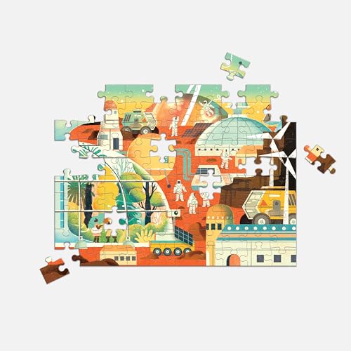 Mudpuppy Space Mission 100 Piece Double-Sided Puzzle - Two Fun Puzzles In One!, Colorful Illustrations Of Your Favorite Cosmic S