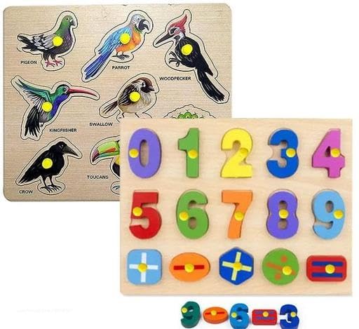 PopPlop Learning Birds Name Puzzle on Wooden Board_Counting Matching Peg Puzzle Math 3D Letter Number Counting Blocks Identifica