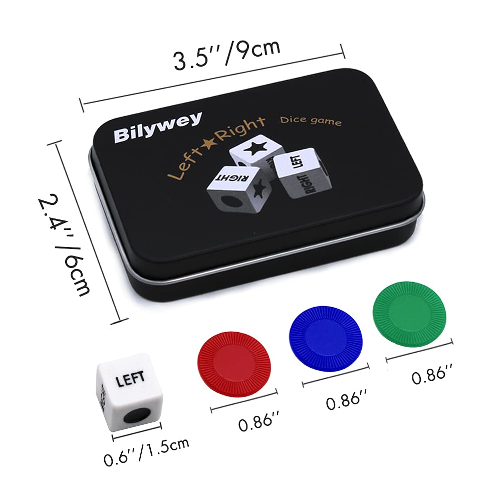 Bilywey Left Right Center Dice Game Set With 3 Dices + 36 Chips (Mix)