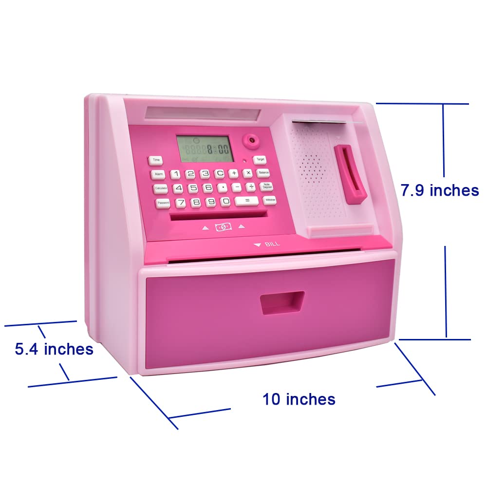 Atm Savings Bank With Debit Card, Electronic Piggy Bank For Real Money, Coin Recognition, Targets Setting, Password Login, Voice Prompt, Great Gift For Boys Girls (Pink/Pink)