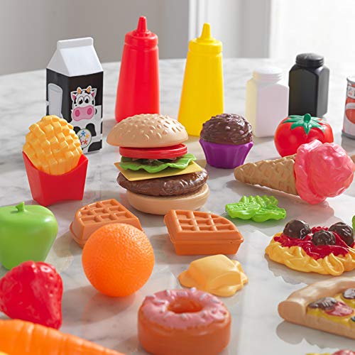KidKraft 65-Piece Plastic Play Food Set for Play Kitchens, Fruits, Veggies, Sweets, Drinks and More, Gift for Ages 3+