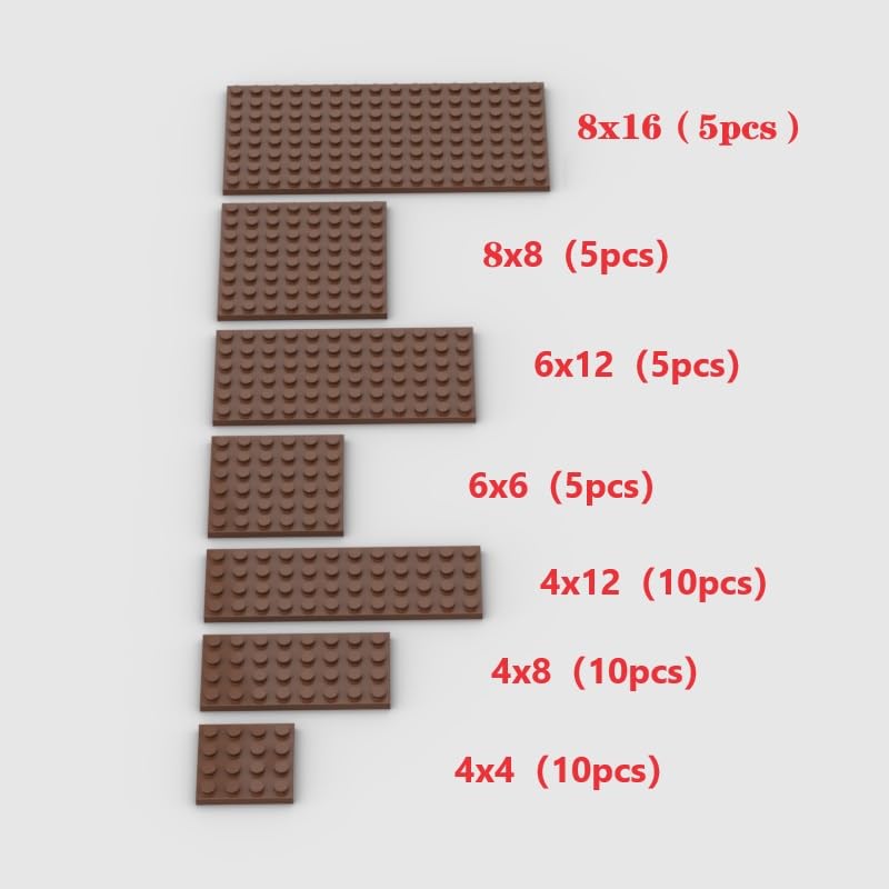 Classic Building Plate Assortment Pack, 50Pcs Brown Bulk Plates With 7 Size Building Plate Base Plate, Compatible With Lego Part