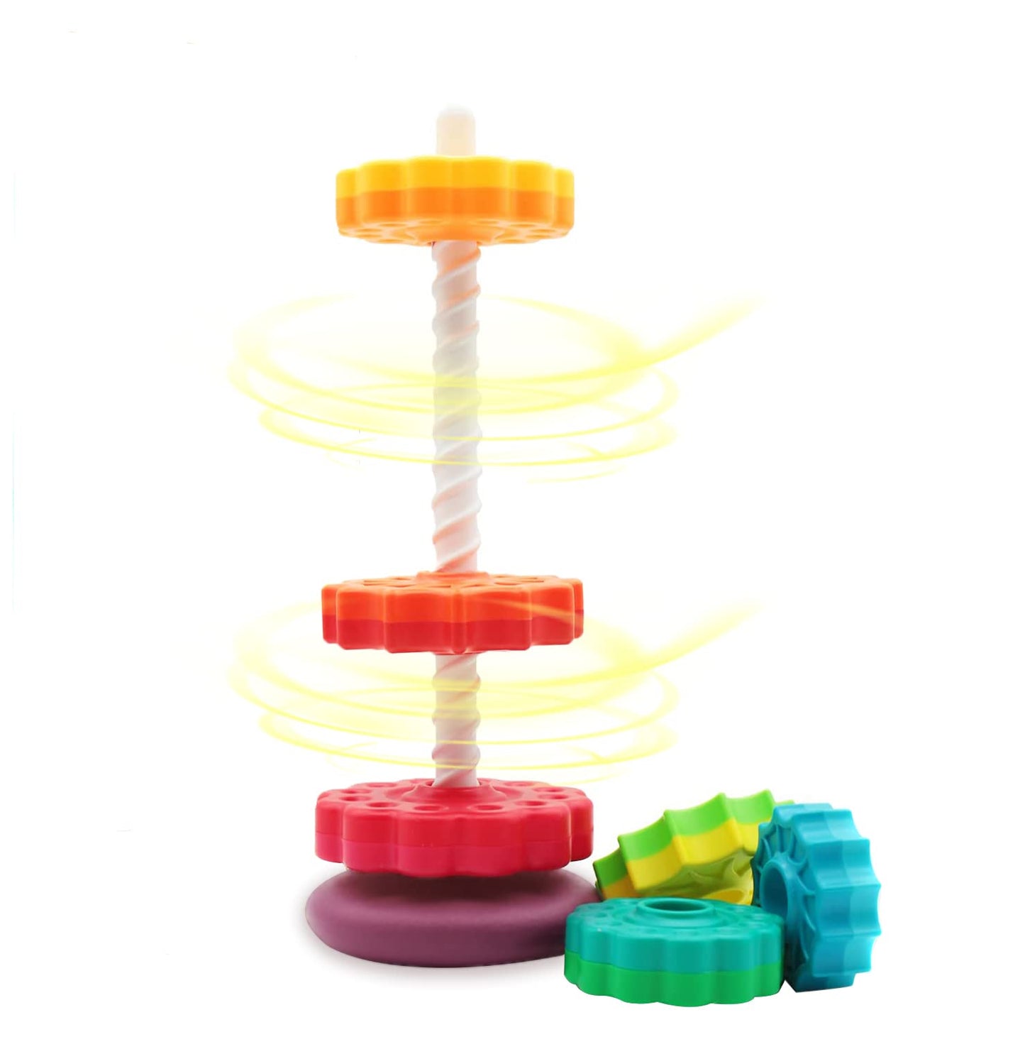 Luckfuture Educational Spinning Stacking Toys, Rainbow Stacking Rings Baby Toy, Toddlers Toys Montessori Sensory Learning Toy Fo